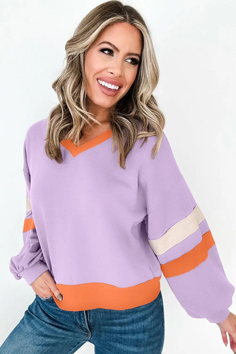 Orchid bouquet v-neck sweatshirt - Love Salve